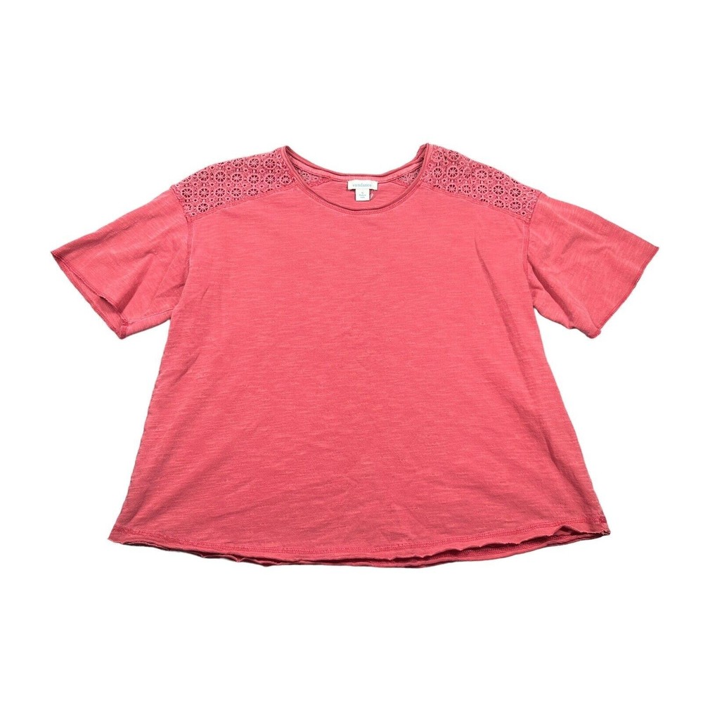 Sundance Women Pink Short Sleeve T-Shirt Eyelet Sleeves Blouse Small
